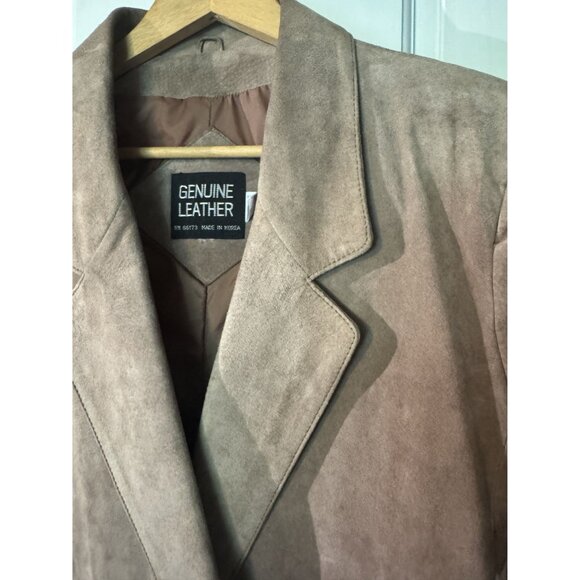 Vintage Womens Double-Breasted Genuine Leather Blazer Jacket Size XL Tan Made In - Picture 3 of 14